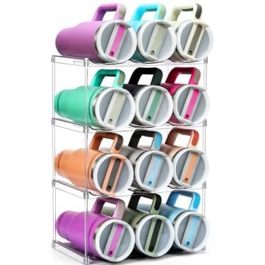 Imagem de Design para Stanley Garrafas Grandes e Copos com Alça - Organizador de Garrafa de Água de Acrílico Empilhável de 4 Camadas - Rack de Vinho Transparente, Suporte de Copo para Cozinha Doméstica