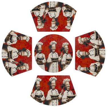 Imagem de Conjunto de 5 jogos americanos de mesa redonda com tapete redondo de mesa central, pintura a óleo de cozinha, resistente ao calor, tapete de mesa de PVC antiderrapante para cozinha, mesa de jantar