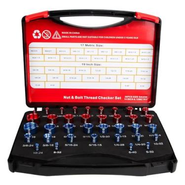 Imagem de 36pcs Defina a porca e o parafuso do verificador 19pcs imperial e 17pcs parafuso métrico e medidor de identificador de porca com caixa de armazenamento