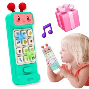 Imagem de Telefone Celular de Brinquedo Infantil Interativo Educativo Lúdico Com Luz Piscante Sons Divertidos Bebês 12 Meses 1 Ano Presente Natal Aniversário Dia das Crianças (Robô Verde)