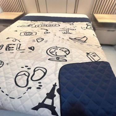 Imagem de Cobre Leito Dupla Face Casal Padrão 2,50m x 2,20m Heitor Estampado  Az