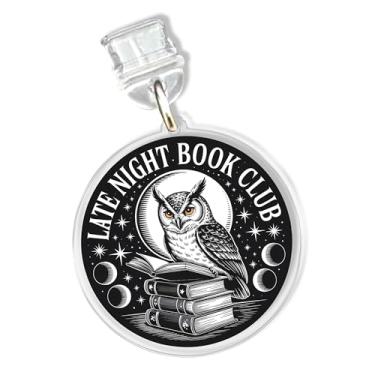 Imagem de Berloques Late Night Book Club para Kindle para telefone, pingente de plugue de poeira de 3,8 cm, leitor ávido, amante de livros, relâmpago de coruja noturna/porta de carregamento tipo C, acessórios