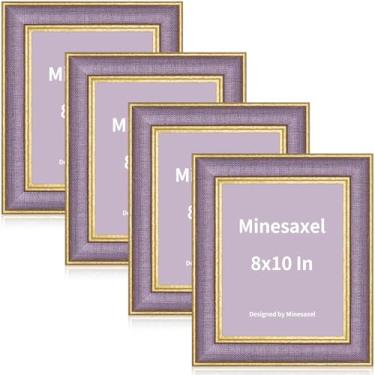 Imagem de Minesaxel Moldura exclusiva roxa de 20 x 25 cm, moldura de vidro HD de verdade, divertida, vintage, 20 x 25, borda dourada com cavalete para mesa e exibição de parede, pacote com 4
