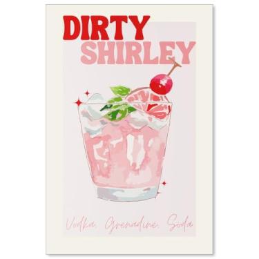 Imagem de OMANI Pôster de coquetel Pink Dirty Shirley Bebidas alcoólicas Arte de parede Preppy Bar Cart Impressões em tela para decoração de parede de cozinha de bar descolado, 40,6 x 60,4 cm, sem moldura