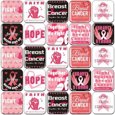 Imagem de 50 peças de itens de conscientização do câncer de mama ímãs magnéticos de geladeira fita rosa a granel acessórios para câncer de mama adesivos para eventos de caridade presentes de sobrevivente