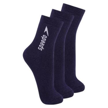 Imagem de Kit com 3 Pares de Meias Esportiva Cano Médio Speedo 8032, Azul marinh