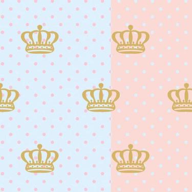 Imagem de Papel De Parede Poa Rosa E Azul Com Coroa Dourado Adesivo