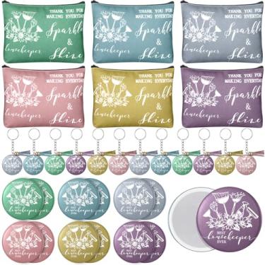 Imagem de Resurhang 12 conjuntos de presentes de agradecimento de semana de limpeza para empregadas domésticas bolsa de maquiagem espelho inspirador Best Housekeeper Ever chaveiro presente de agradecimento para