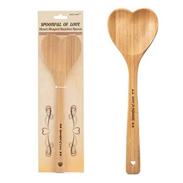 Imagem de Colher de bambu em forma de coração – Colher de madeira gravada com sabor de amor – Utensílio de madeira de cozinha vintage country – Ideia de presente exclusiva da Prize Home