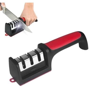Imagem de Afiador De Faca Profissional 3 em 1 Amolador Tesoura Faca Manual Com Base Antiderrapante