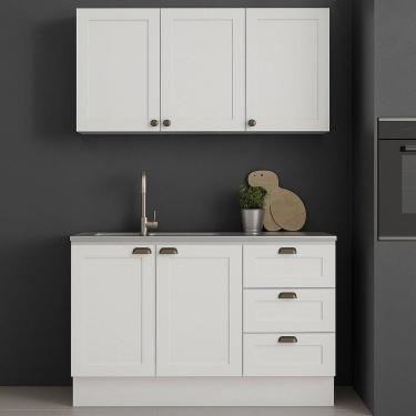 Imagem de Armário Aéreo e Balcão 120cm 100% Mdf Estilo Americano Provençal Branco Fosco