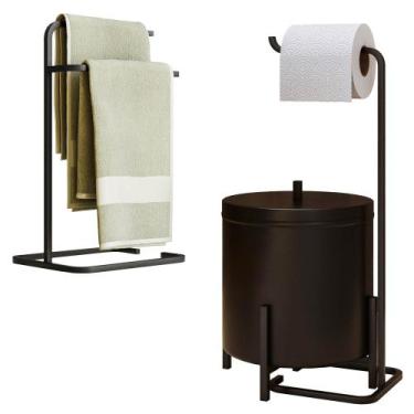 Imagem de Kit Porta Toalha de Rosto Lixeira 6L e Porta Papel Higiênico Eleganza 