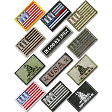 Imagem de Conjunto de 12 peças com emblema da bandeira americana, conjunto completo de gancho e laço bordado engraçado, tático, moral, uniforme militar, emblema, remendos para mochilas, equipamento do exército