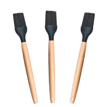 Imagem de Kit 3 Pincéis Culinário em Silicone Cabo Madeira 32cm Preto- - udlandi
