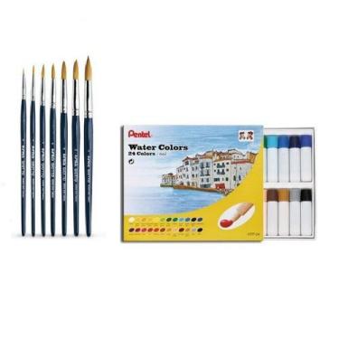 Imagem de Kit Aquarela Pentel 24 HTP e 7 Pinceis Redondo Giotto Taklon