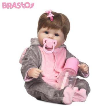 Imagem de Reborn de Silicone Realista Brastoy Original Boneca Pode Dar Banho Kit