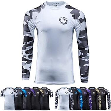 Imagem de Rashguard Gold BJJ Jiu Jitsu - Camisa de compressão Camo Rash Guard para No-Gi, Gi, MMA (manga comprida e manga curta disponíveis), White Camo, Medium