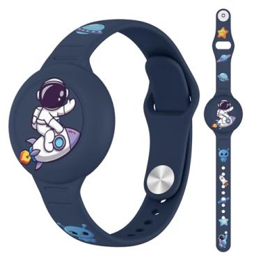 Imagem de Pulseira infantil impermeável para AirTag, desenho animado de silicone macio para AirTag, suporte para crianças com design oculto, compatível com pulseira Apple AirTag para crianças (azul-marinho