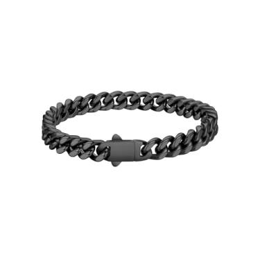 Imagem de FaithHeart Pulseira masculina de elos cubanos de aço inoxidável – 5/7/9/12 mm de largura 19 cm/21 cm/22,9 cm preto/prata/banhado a ouro pulseira de corrente de pulso resistente hip hop joias presentes