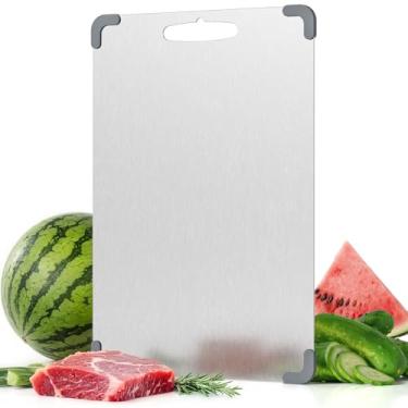 Imagem de Tábua de corte de titânio de corte puro premium – dupla face, não tóxica, antiderrapante e segura para lava-louças – Tábuas de corte de titânio ideais para cozinha (média)