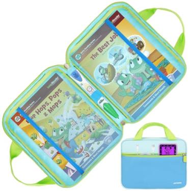 Imagem de Estojo de transporte compatível com o sistema Leapfrog LeapReader LeapReader, pacote de 10 livros, bolsa de armazenamento portátil para sistema de leitura e escrita Leapfrog LeapReader, azul