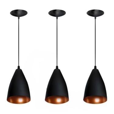 Imagem de Lustre Pendente Kit 3 Peças - Estilo Bala Preto e Cobre com para Cozinha e Sala