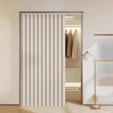 Imagem de MIULEE Cortinas de porta dobráveis plissadas - Cortinas de lavanderia para entrada, estilo sanfonado magnético para armários sem porta, cortinas divisórias de quarto com ganchos, bege, L 130 x C 192