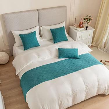 Imagem de JONKMY Corredores de cama e cachecóis sólidos acolchoados para cama corredor de cama moderno de veludo proteção casal/queen cama para quarto hotel decorativo - Azul||45 x 210 cm (cama de 1,8 m)