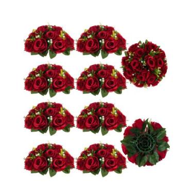 Imagem de Peças centrais de flores BLOSMON Wedding, 10 peças de rosa vermelha ca