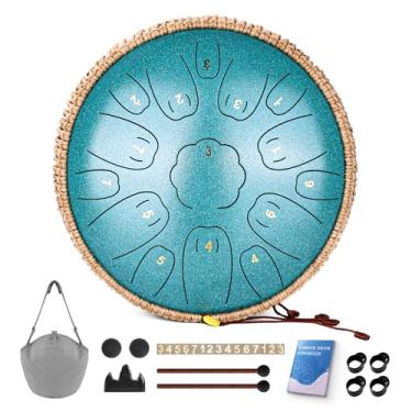 Imagem de Natraldrum Tambor de língua de aço, bateria de 33 cm com 15 notas, instrumentos de bateria manual em C para crianças e adultos, tambor de aço com musicbook, marretas de bateria e bolsa de transporte