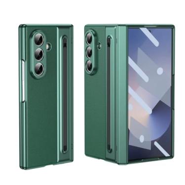 Imagem de Capa protetora para Galaxy Z Fold 6 com revestimento de couro, dobradiça e compartimento para caneta (para Galaxy Z Fold 6/verde)