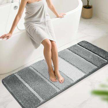 Imagem de COSY HOMEER Tapetes de banheiro 150 x 50 cm, tapete de banho absorvente ultra macio com suporte de TPR antiderrapante, lavável na máquina tapete felpudo para piso de banheiro, cinza