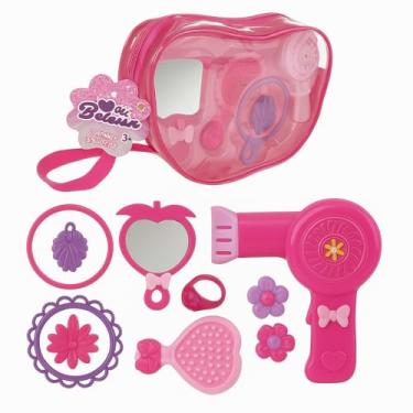 Imagem de Kit Beleza Infantil com Bolsinha 9 Peças – Secador, Escova, Espelho e Acessórios de Brincar para Meninas