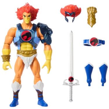 Imagem de Masters of the Universe Origins & ThunderCats Figura de ação de leão - O, cruzamento dos anos 80, figura articulada de 14 cm com armadura removível, acessórios e minibanda desenhada, JFW93
