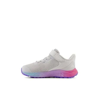 Imagem de New Balance Tênis de corrida infantil Fresh Foam Arishi V4 Hook & Loop, Matéria cinza/rosa de meados do século/lilás Glo, 17