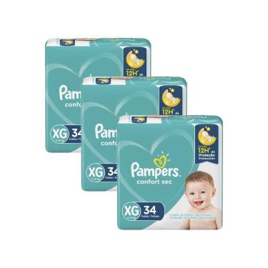 Imagem de Kit 3 Fralda Pampers Confort Sec Tamanho XG 34 Unidades