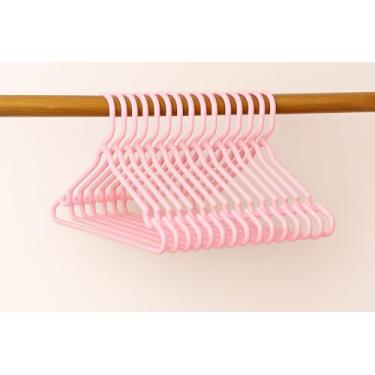 Imagem de Cabide Infantil Kit 12 Cabides Infantis Reforçado Multiuso Vestidos Calças Camisetas Bermudas ROSA Resistentes Leves Roupas Criança Bebê Closet