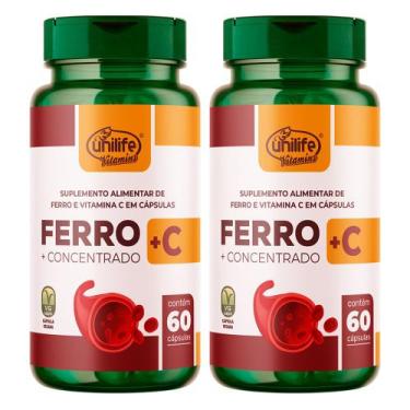 Imagem de Ferro concentrado e vitamina c 60 caps vitaminas unilife kit 2