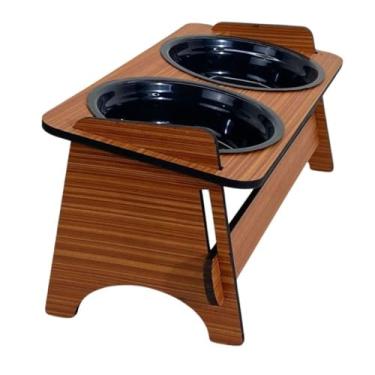 Imagem de Comedouro Bebedouro Pet Elevado Para Cães e Gatos com Tigelas Com Tampas(Unitário Cerejeira)
