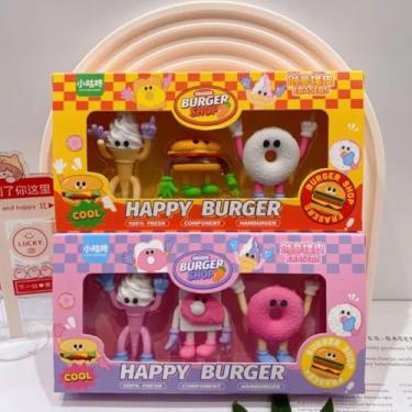 Imagem de Kit de Borrachas Happy Burger, Conjunto com 3 Borrachas Kawaii, Formato de Hambúrguer, Sorvete e Donut, Material Escolar Divertido (Rosa)