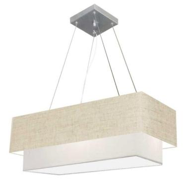 Imagem de Lustre Pendente Duplo Retangular Vivare Md-4322 Cúpula Em Tecido 99x40cm X 80x30cm - Bivolt Rustico-bege-branco 127/220v