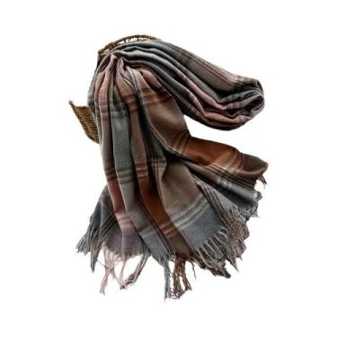Imagem de Cachecol Xadrez Grosso De Caxemira Feminino, Xale Quente Com Borlas, A