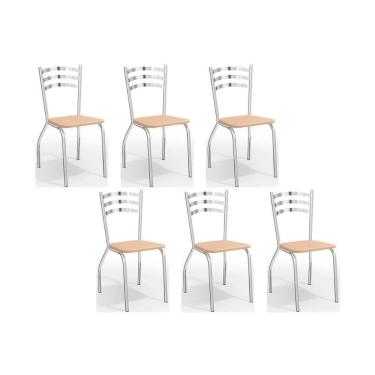 Imagem de Cadeiras De Cozinha Portugal C007 Kit 6 Un Cromada - Assento Nude 16 - Kappesberg
