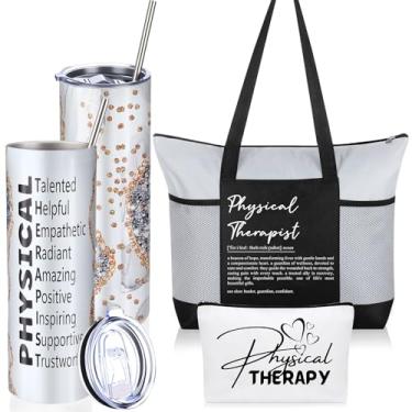 Imagem de Patelai Conjunto de 3 peças para presente de agradecimento ao fisioterapeuta, copo de aço inoxidável de 590 ml, com pincel de palha, bolsa cosmética, bolsa para cosméticos, para colegas do dia mundial
