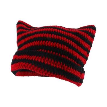 Imagem de Gorro De Inverno Feminino Com Orelhas De Gato Listrado Estilo Coreano 