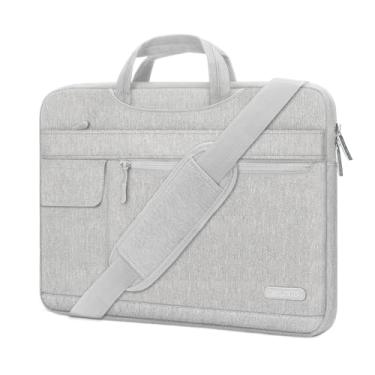 Imagem de MOSISO Bolsa de ombro para laptop compatível com MacBook Pro 16 polegadas 2023-2019 M3 A2991 M2 A2780 M1 A2485 A2141/Pro 15 A1398,38-15,6 polegadas, capa de pasta de poliéster, cinza