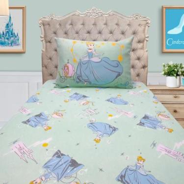 Imagem de Jogo de Cama Solteiro Infantil com Elástico 2 Peças Verde Disney Princ