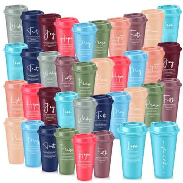 Imagem de LemonRoad 40 peças de copos de café de plástico com versículo bíblico com tampas 473 ml copos de plástico religiosos reutilizáveis igreja cristã presentes de agradecimento para funcionários