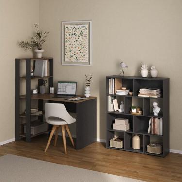 Imagem de Conjunto Escrivaninha Match e Estante Book com Diversos Nichos Preto