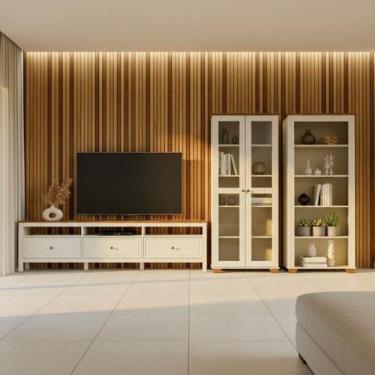 Imagem de Conjunto de Sala 3 Peças Rack, Estante e Cristaleira Madeira Maciça An